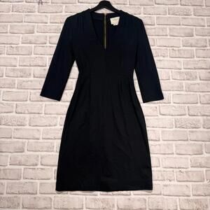 Kate Spade V-Neck Long Sleeve Black Dress Women's 0 Gold‎ Zipper Stretch